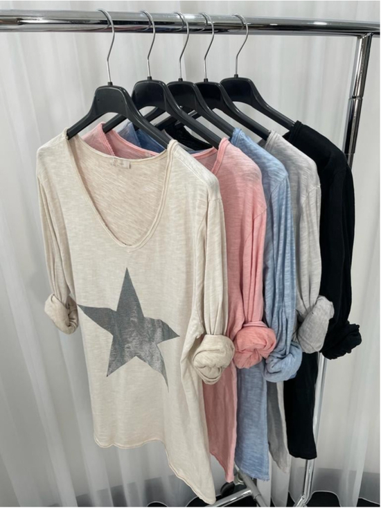 NY Collection Tops - Tee Shirt V Neck long sleeve Star one size